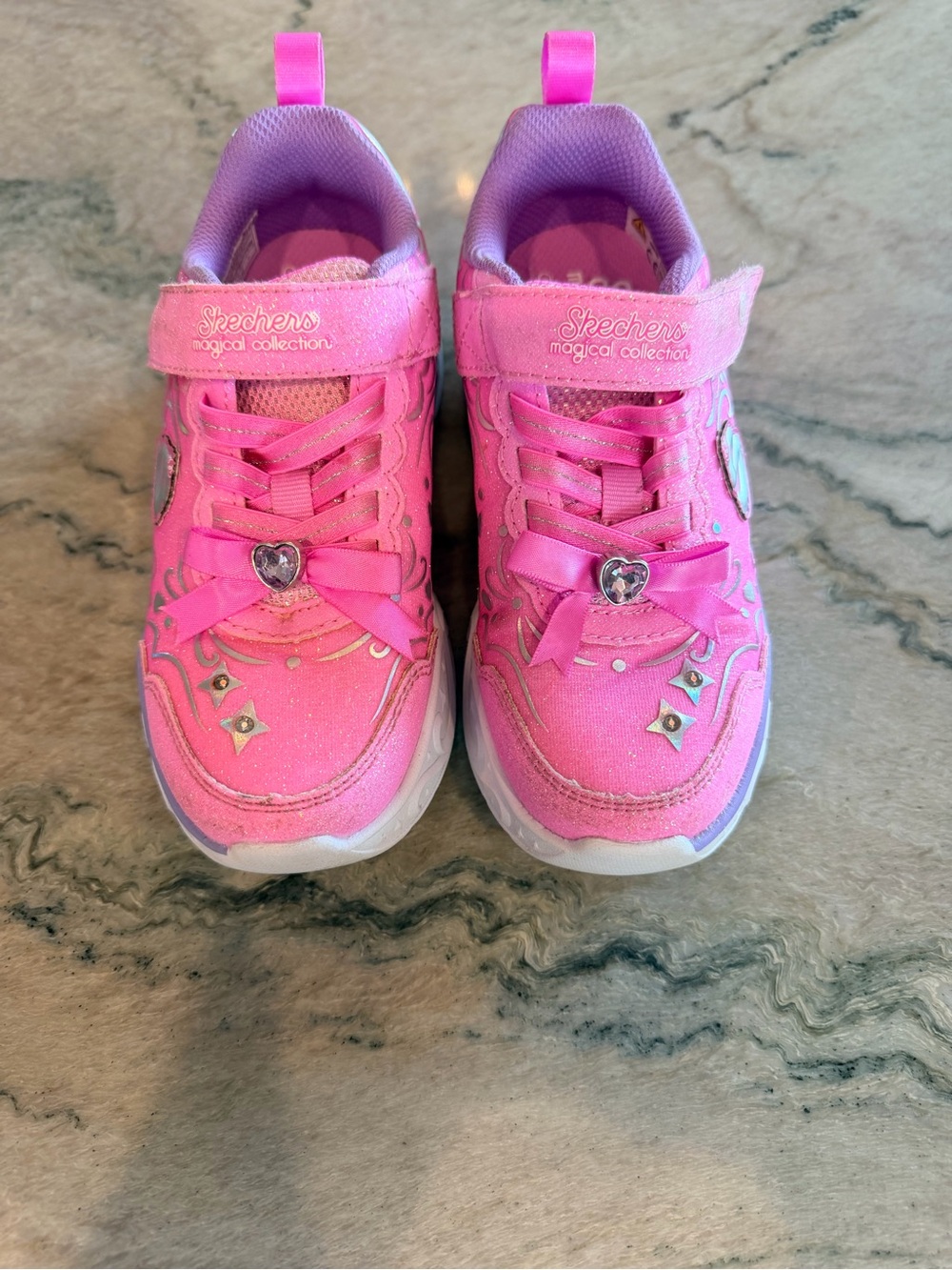 Skechers Kids Pink Glitter Heart Bow Light-Up Sneakers